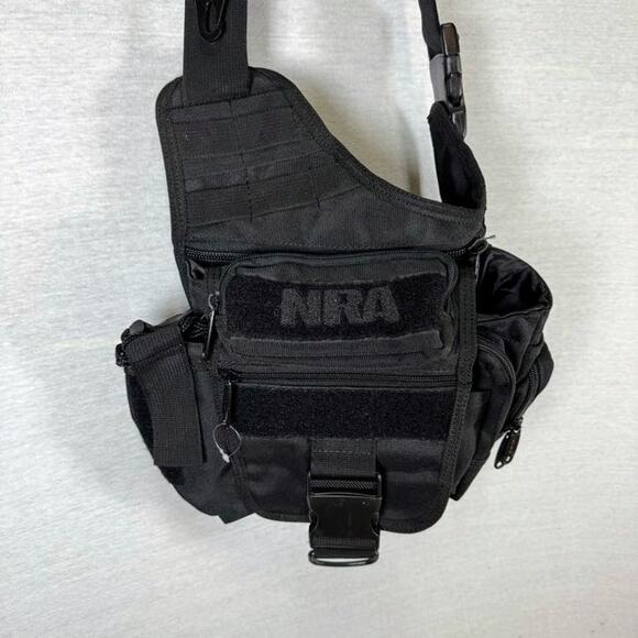 NRA Logo Tactical Crossbody Messenger Bag Black Sling - Picture 1 of 11